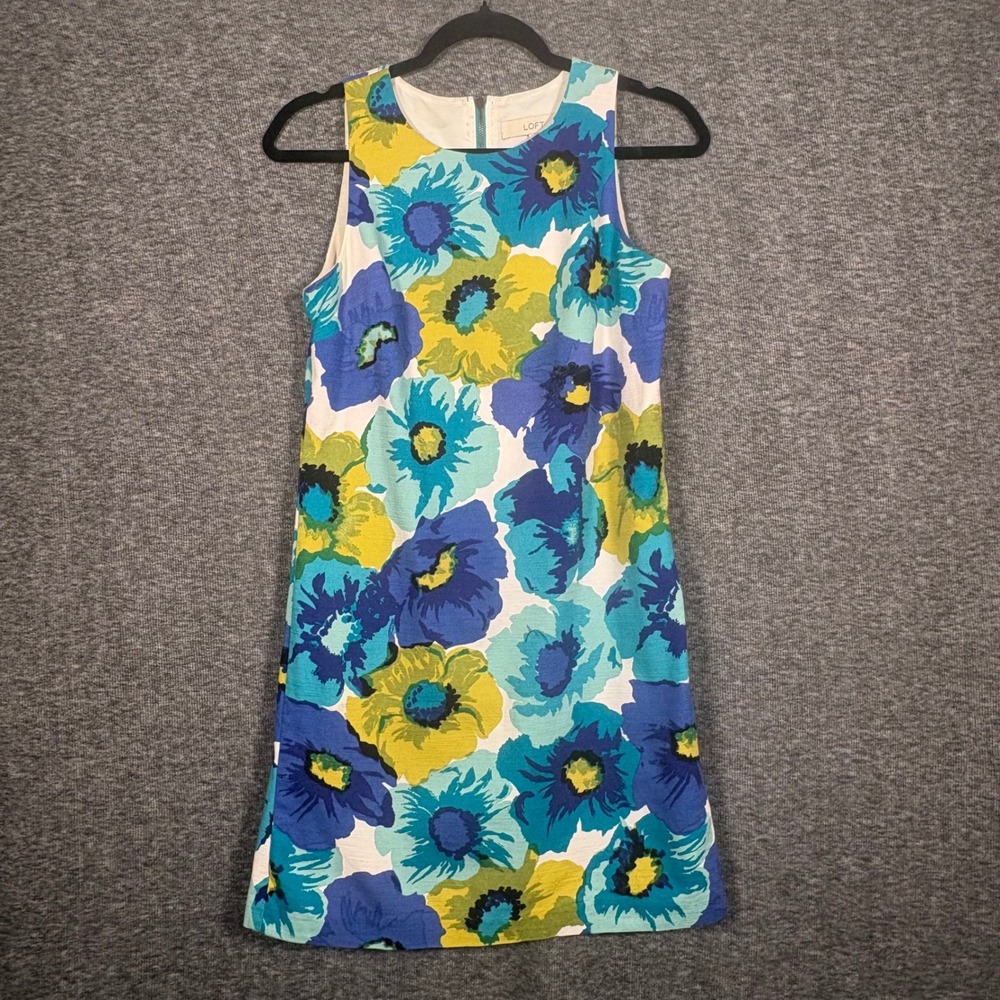 Ann Taylor LOFT Womens Floral Sleeveless Shift Dress Blue Yellow Size 2